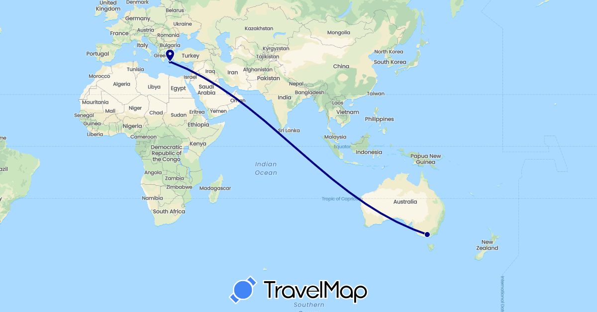 TravelMap itinerary: driving in Australia, Greece (Europe, Oceania)